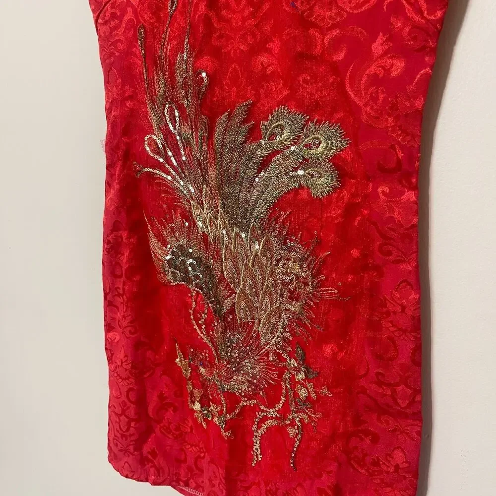 Cosplay Life Red and Gold Phoenix‎ Brocade Chinese Traditional Cheongsam Dress S
